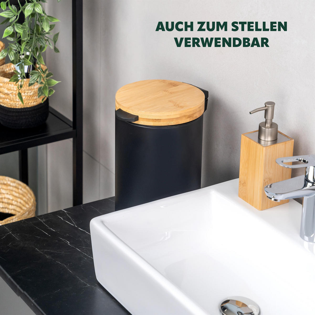 WAND-KOSMETIKEIMER 3 L, rund, schwarz - Schwarz, Metall (17/25/23cm) - bremermann