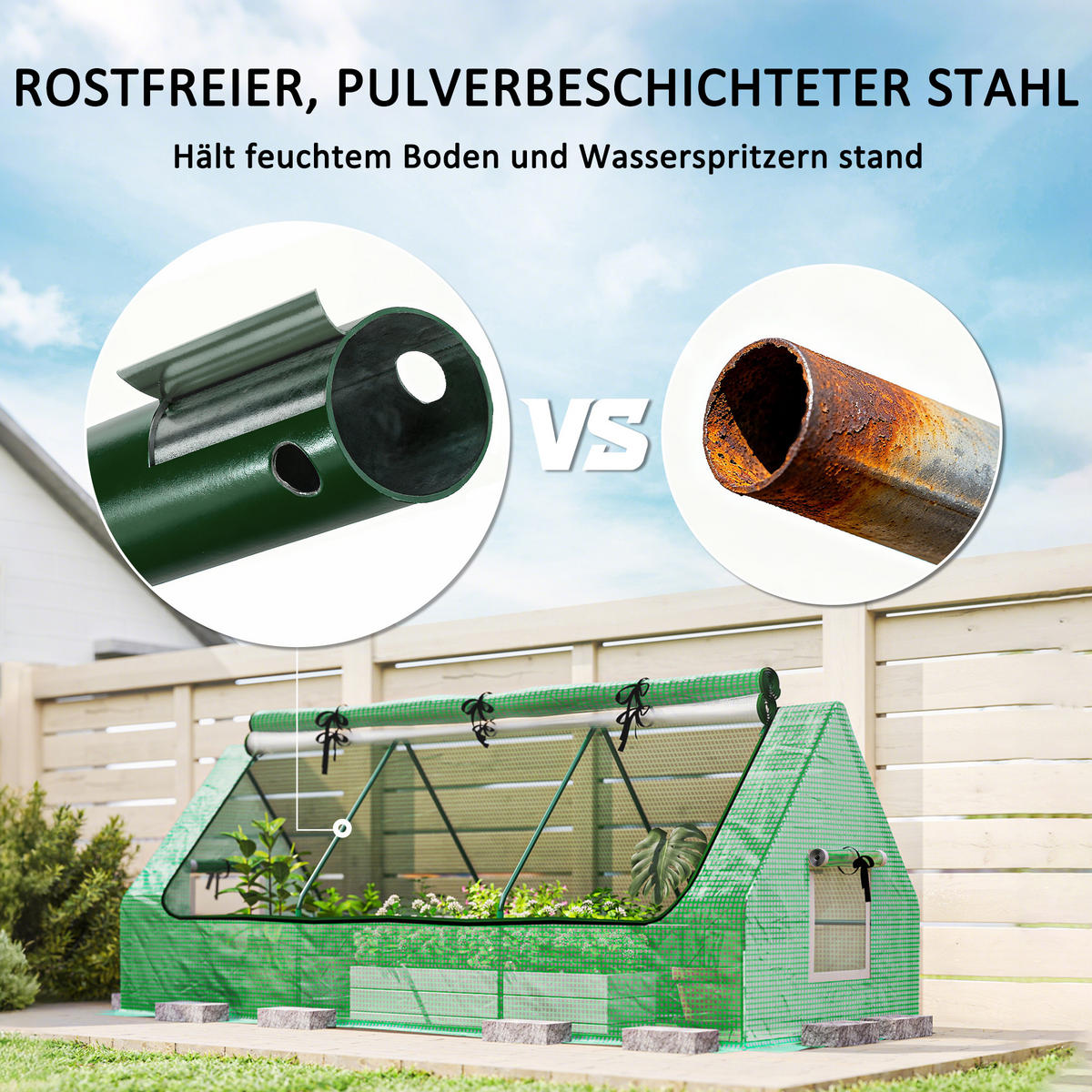 FOLIENGEWÄCHSHAUS, Grün, Stahl, PE, PP - Grün, Kunststoff (90/90/240cm) - Outsunny