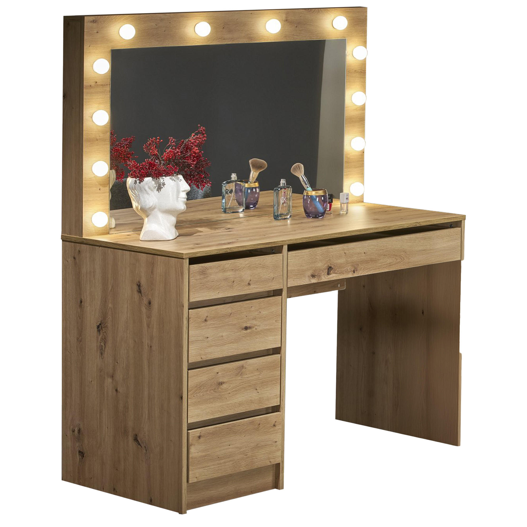 SCHMINKTISCH FABIOSO Groß Eiche - Eichefarben, Glas/Holz (140/120/55cm) - KONSIMO®