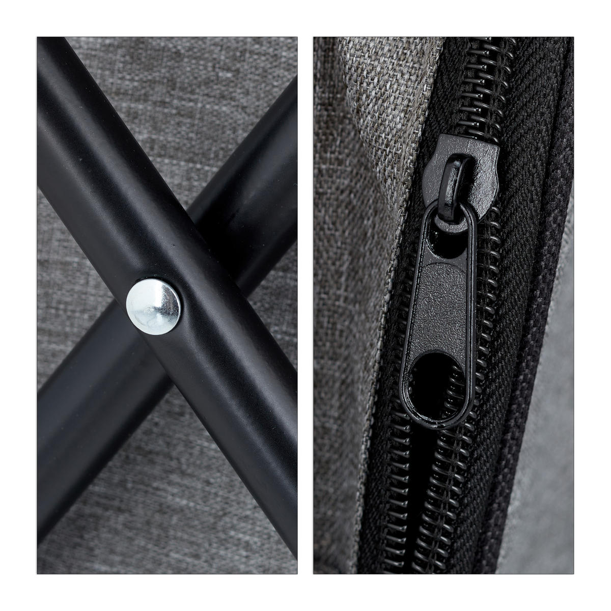 CAMPINGHOCKER - Grau, Textil/Metall (35/60/35cm) - Relaxdays