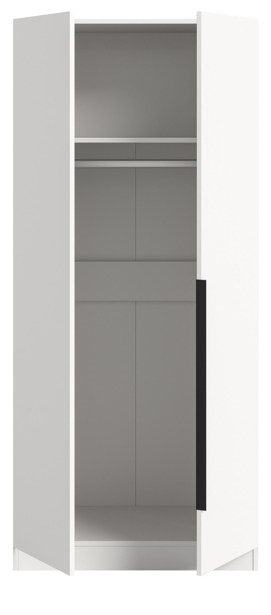 KLEIDERSCHRANK weiß 2-türig 80 x 181 cm, Drehtürenschrank mit Kleiderstange - Schwarz/Weiß, Holzwerkstoff/Kunststoff (80/181/52cm) - Inn.Furn