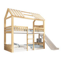 ETAGENBETT mit Giebeldach 90/200 cm Weiß Natur mit Regal, ohne Matratze - Weiß, Holz (90/200cm) - MIVRAY