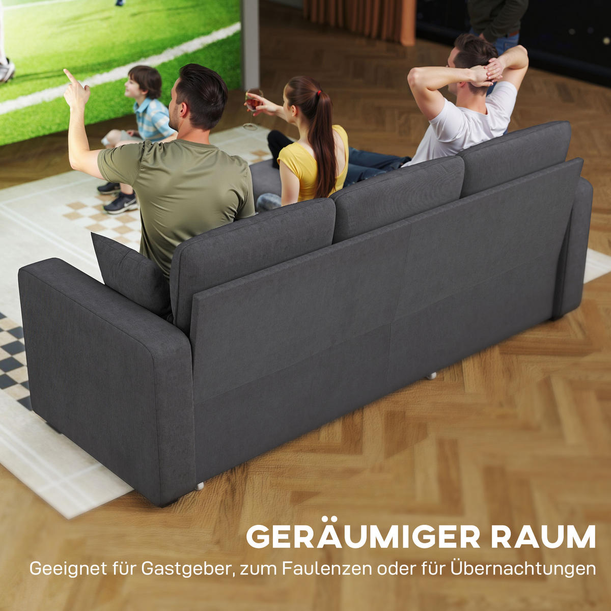 BETTSOFA Verstellbar L-förmiges Gästesofa mit Bettfunktion Kissen - Beige/Schwarz, Kunststoff/Textil (135/205cm) - HOMCOM