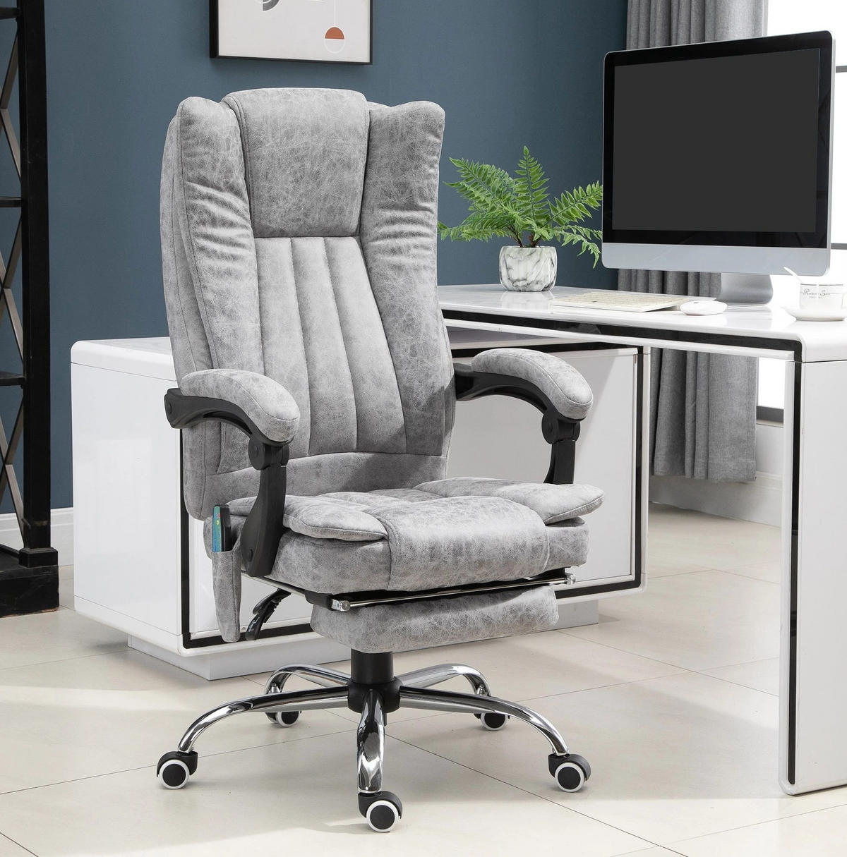 BÜROSESSEL in Grau 67x62x113 cm mit Massage- und Wärmefunktion, Fußstütze - Grau, Kunststoff (62/113/67cm) - IVMEU