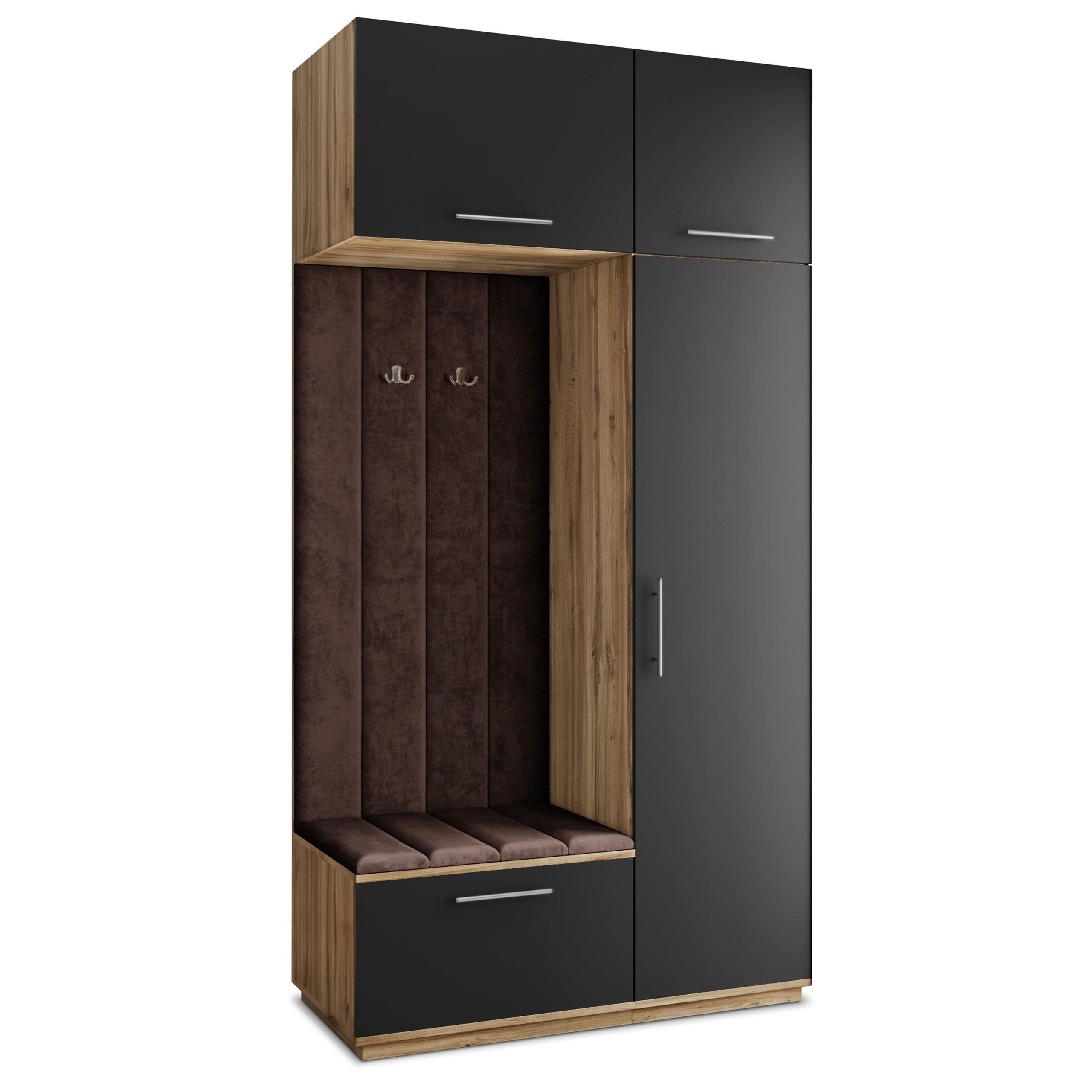 GARDEROBENSCHRANK REMA 120/240/60 cm Modern Garderobe-Set Eiche Wotan - Eiche Wotan/Schwarz, Holzwerkstoff (120/240/60cm) - MASSENO