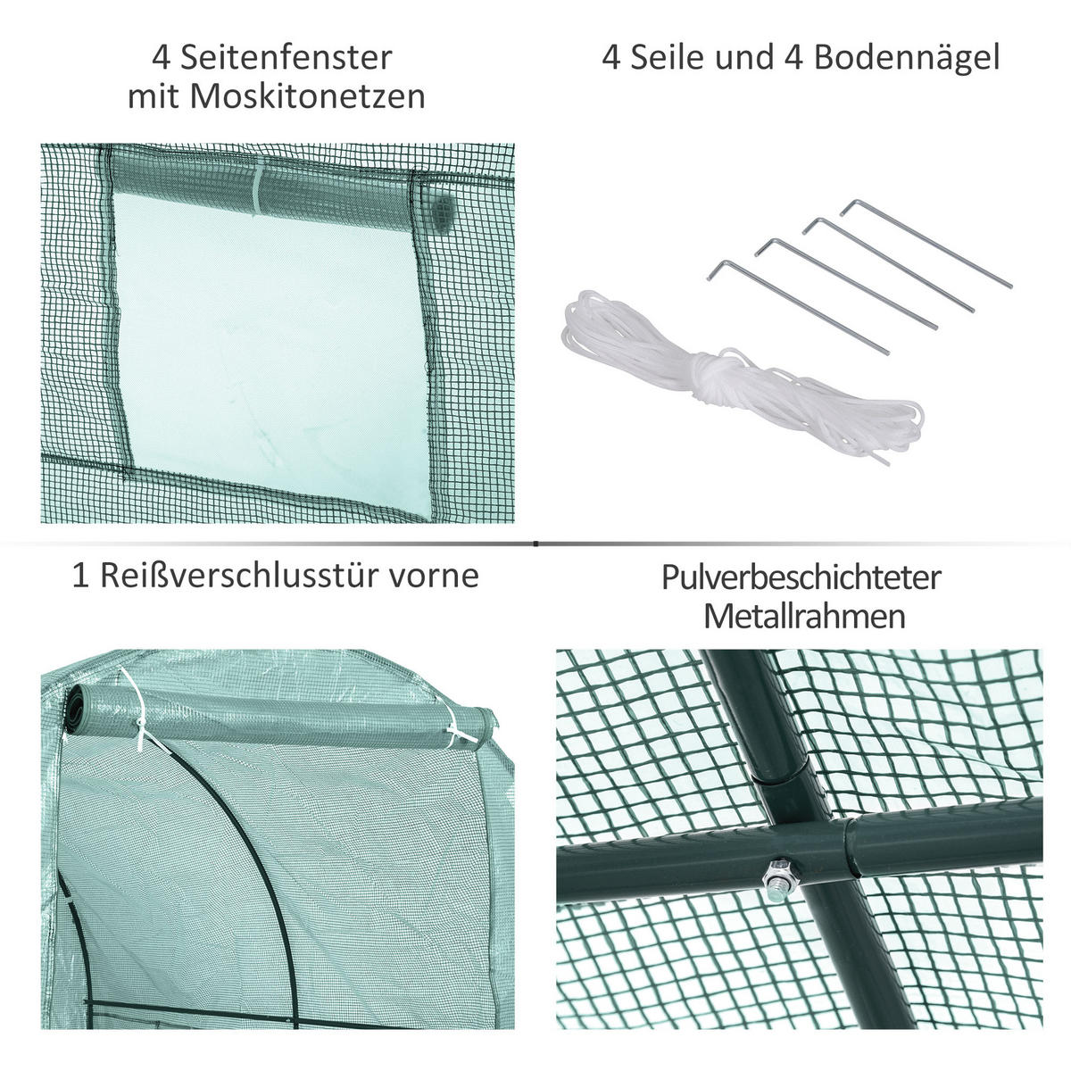 FOLIENGEWÄCHSHAUS mit Fenster Grün 245 x 200 x 198 cm - Grün, Kunststoff (200/198/245cm) - Outsunny