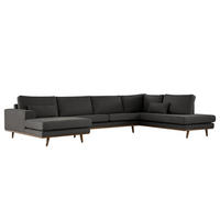 WOHNLANDSCHAFT mit Longchair - Eichefarben/Anthrazit, Naturmaterialien/Eichenholz (371/81/219cm) - home24