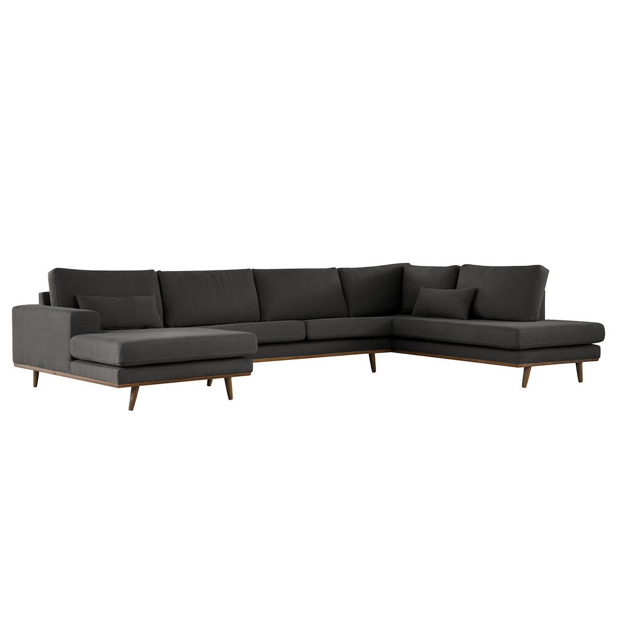 WOHNLANDSCHAFT mit Longchair - Eichefarben/Anthrazit, Naturmaterialien/Eichenholz (371/81/219cm) - home24