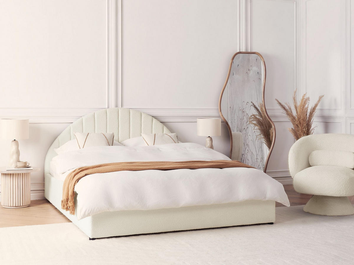 BETT mit Stauraum 160/200 cm Cremeweiß Chadenet - Weiß, Textil (160/200cm) - Beliani