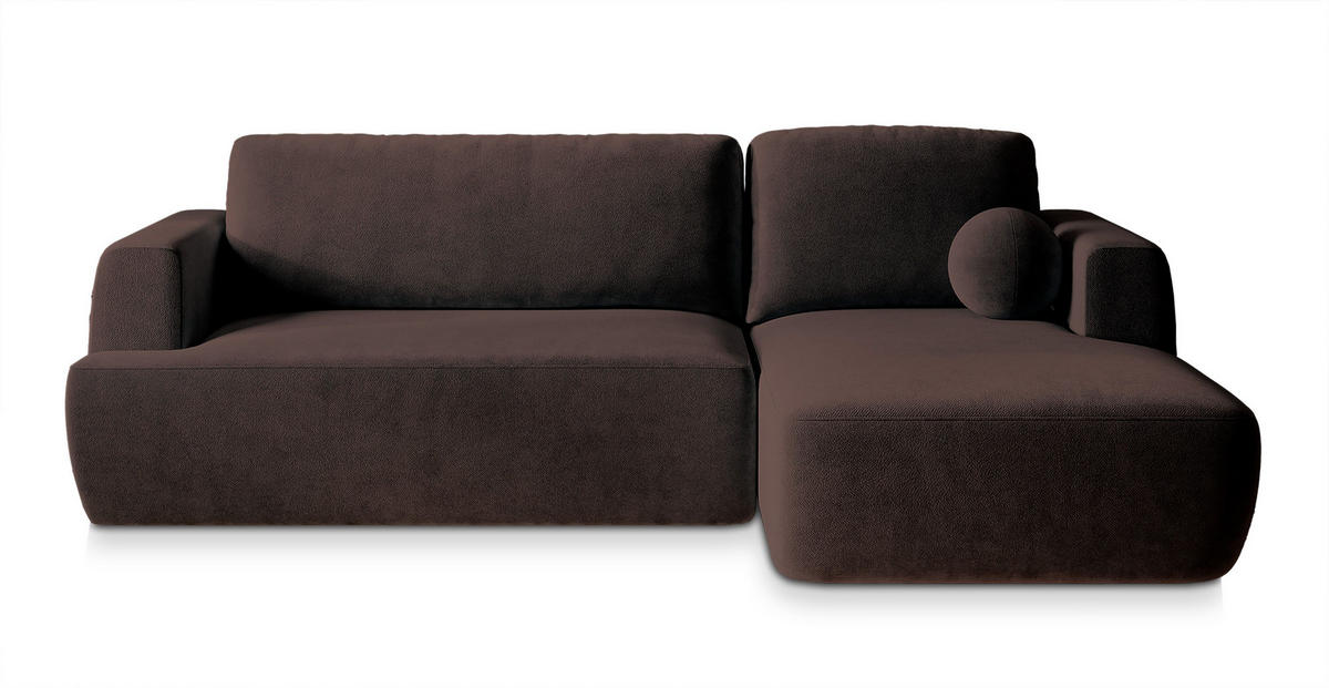 ECKSOFA SENTI K R-S Braun Plüsch-Stoff mit Schlaffunktion - Braun, Holz (246/148cm) - MASSENO