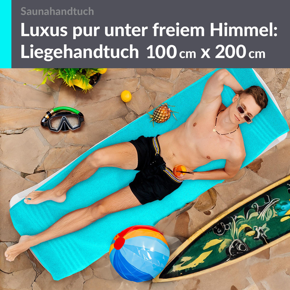 BADETUCH London Lagunen Türkis 100x200 cm - Türkis, Textil (100/200cm) - Lashuma