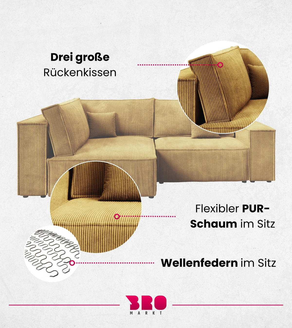 ECKSOFA Pedro Duo mit Schlaffunktion Gelb Cord - Gelb, Textil (246/153cm) - Bromarkt