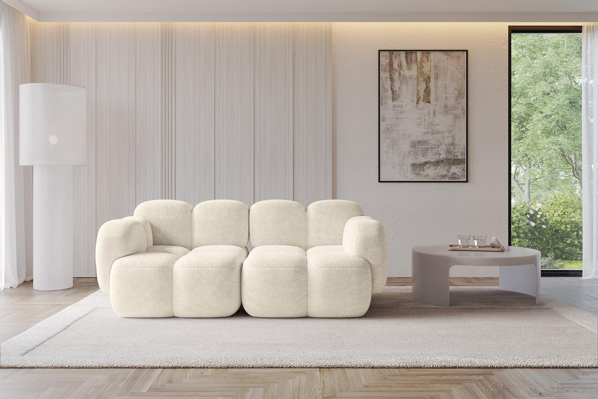 2-SITZER modulares Sofa Miko-S1 214x118x75 cm Creme Velours - Creme/Schwarz, Holzwerkstoff/Kunststoff (214/75/118cm) - ALTDECOR
