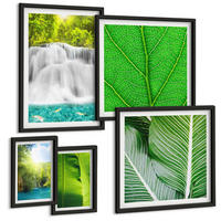BILDER SET 5er Set - 50x50 cm & 20x30 cm & 40x60 cm Schwarzer Rahmen - Nahaufnahme von tropischen Blättern - Schwarz, Kunststoff (40/60cm) - TULUP
