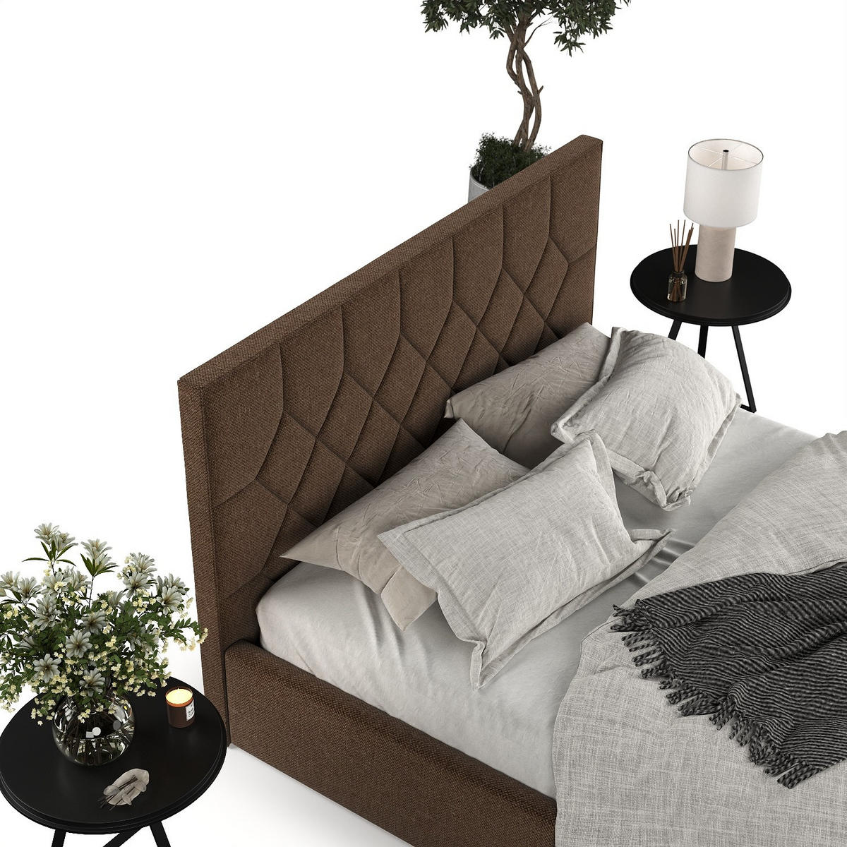 POLSTERBETT Brisa 160/200 cm Braun im Inari Stoff - Schwarz/Naturfarben, Holz/Holzwerkstoff (160/200cm) - AltaBeds