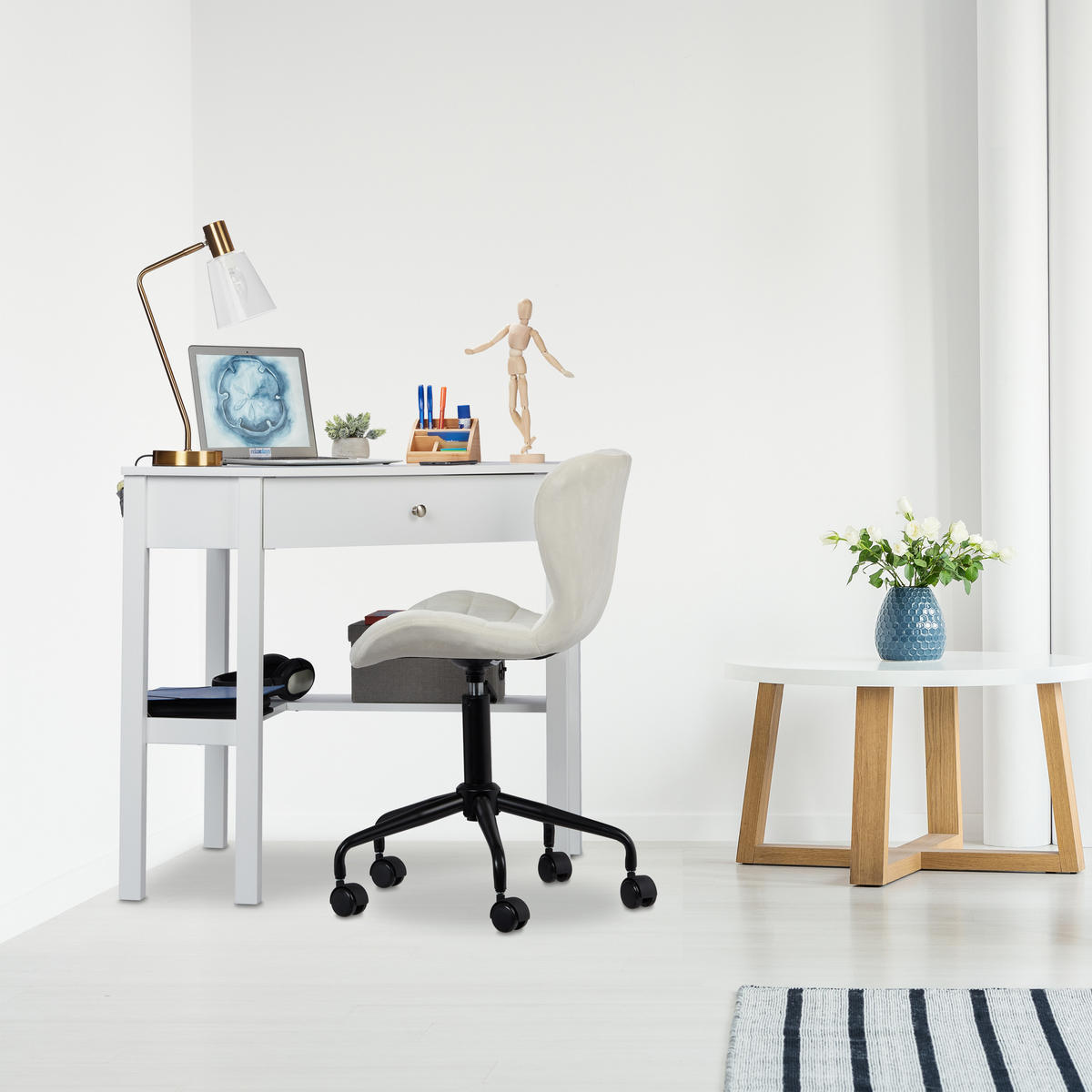 ROHOVÝ stôl - biela, kompozitné drevo (72/107/76cm) - Relaxdays