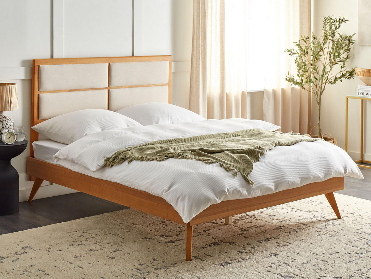 BETT mit Lattenrost 160/200 cm Hellbraun Poissy - Hellbraun/Beige, Holzwerkstoff (160/200cm) - Beliani