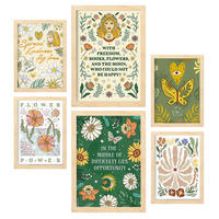 POSTER Set Mit 6 Drucken Mit Freundlichkeit In Der Brillanten Groovy Dekorative Rahmen Für Ihr Zuhause Wandkunstdruck A3 & A4 Rahmen Aus Hellem Holz - Beige, Papier (29/3cm) - Nacnic