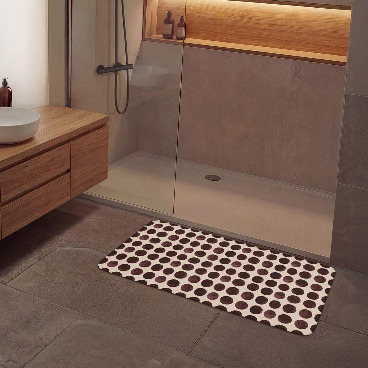 KOUPELNOVÁ PŘEDLOŽKA Puntíky - Vzor - Hnědý 120x60 cm - bordeaux, textil/plast (120/60cm)