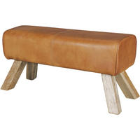 SITZHOCKER – Leder/Holz, 90x30x43 cm, Springbock-Design - Braun, Leder/Holz (90/43/30cm) - KADIMA DESIGN