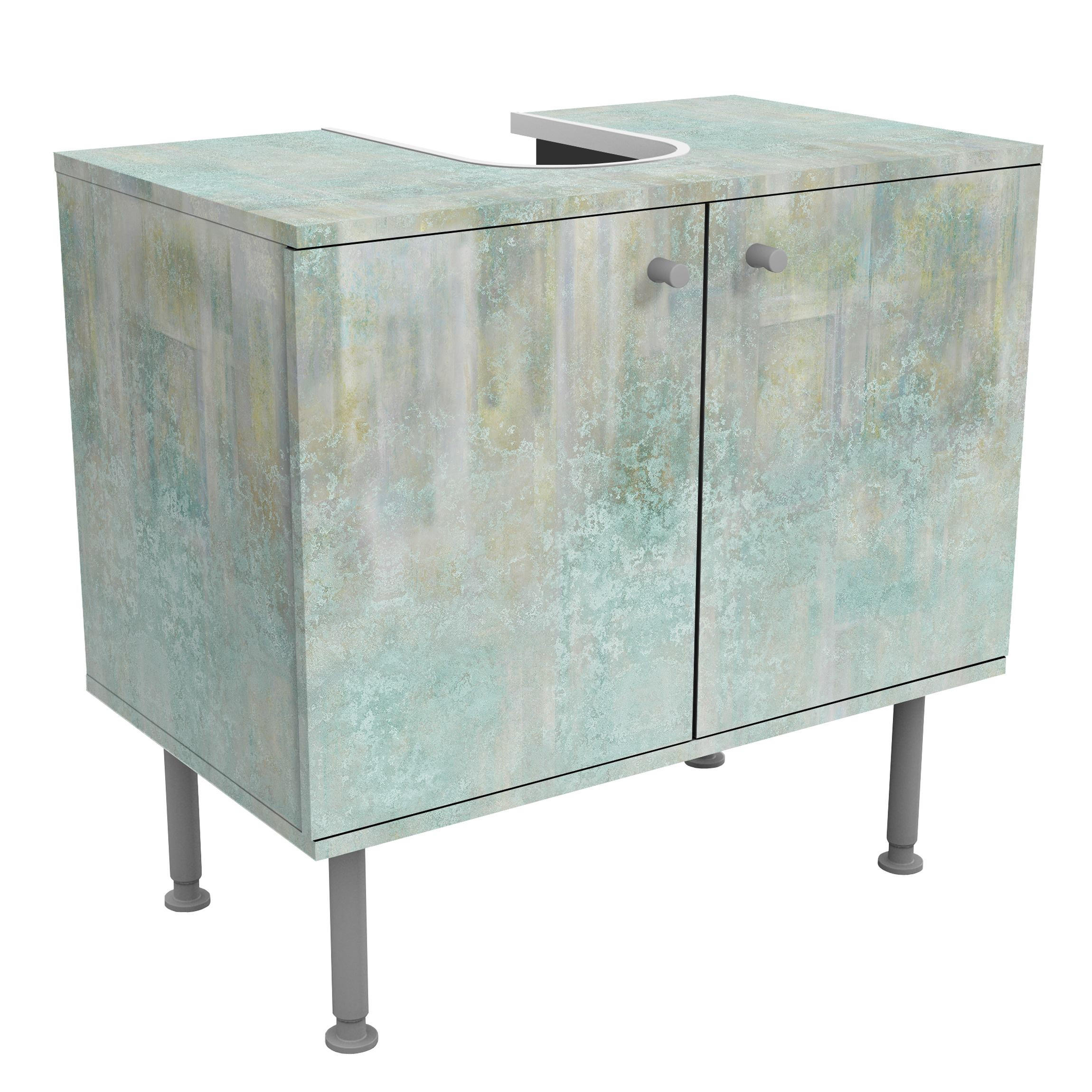 WASCHBECKENUNTERSCHRANK Rustikales Betonmuster Mint 60/55/35 cm - Blau, Holzwerkstoff (60/55/35cm) - Bilderwelten