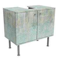 WASCHBECKENUNTERSCHRANK Rustikales Betonmuster Mint 60/55/35 cm - Blau, Holzwerkstoff (60/55/35cm) - Bilderwelten