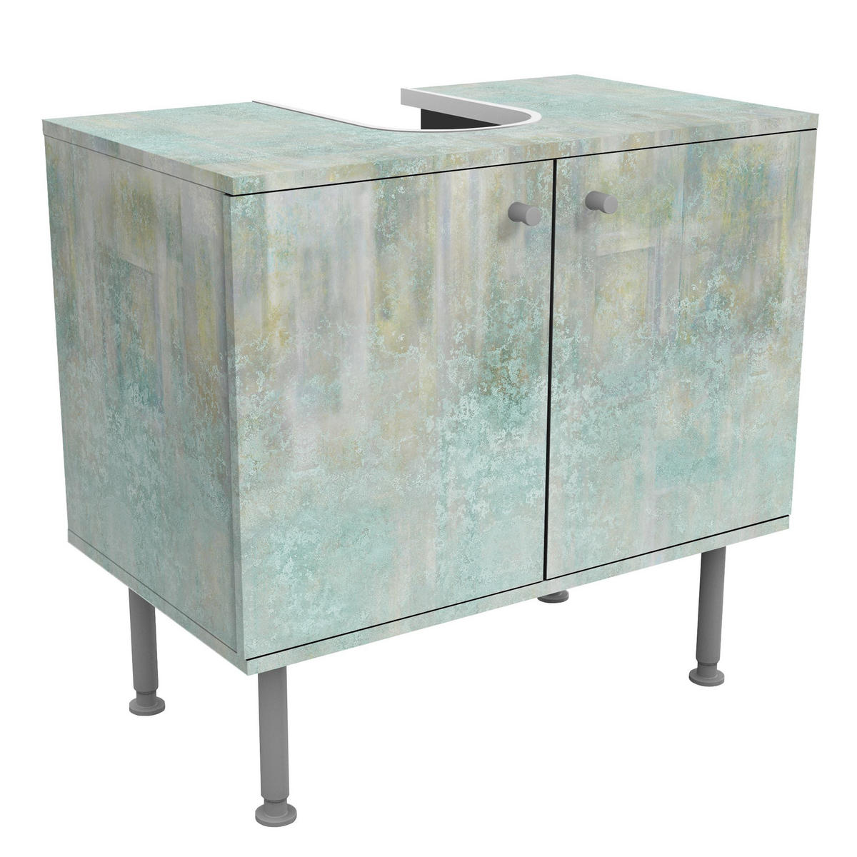 WASCHBECKENUNTERSCHRANK Rustikales Betonmuster Mint 60/55/35 cm - Blau, Holzwerkstoff (60/55/35cm) - Bilderwelten