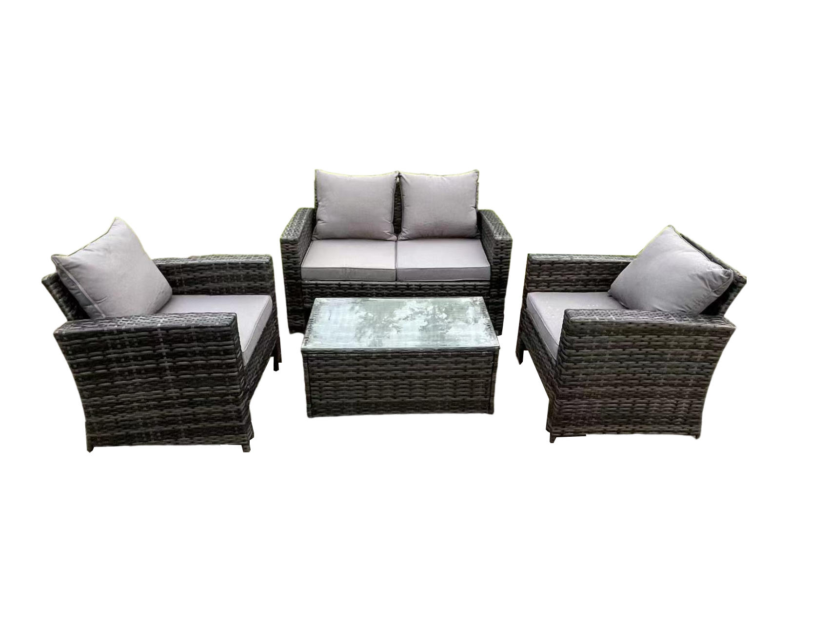 GARTENMÖBEL-SET mit Couchtisch Polyrattan Dunkelgrau 4-Sitzer - Dunkelgrau, Metall - Fimous