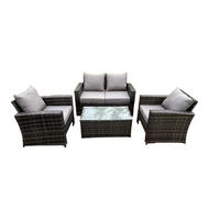 GARTENMÖBEL-SET mit Couchtisch Polyrattan Dunkelgrau 4-Sitzer - Dunkelgrau, Metall - Fimous