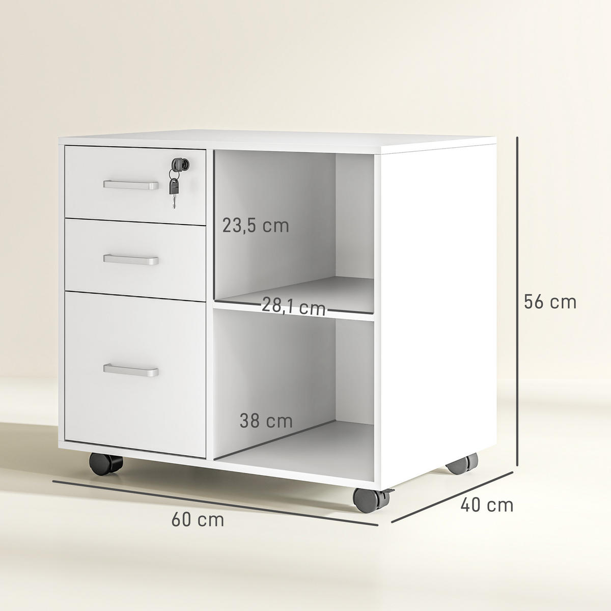 ROLLCONTAINER DE-14500 Weiß - Weiß, Holzwerkstoff (40/56/60cm) - ComfortXL