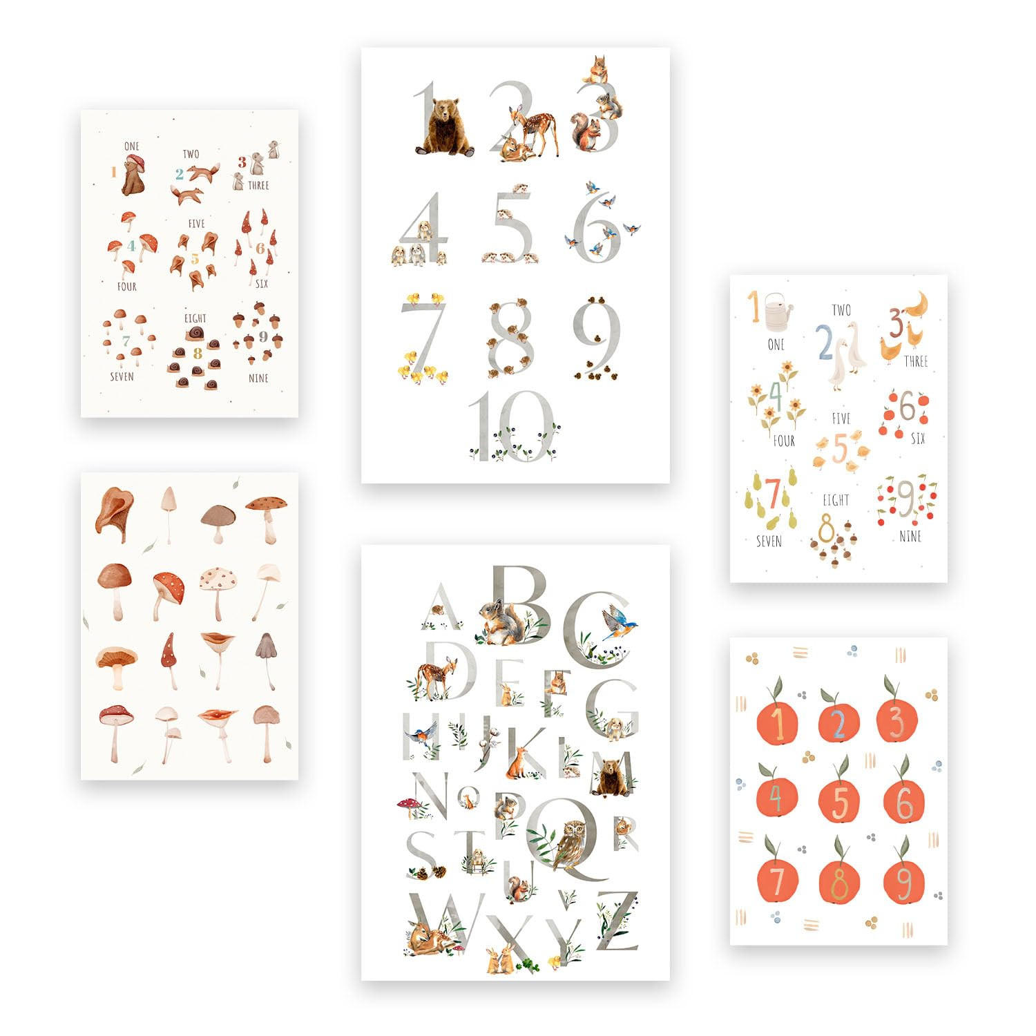 POSTER Set Mit 6 Zählen Von Zahlen A3 & A4 Rahmenlos - Klar, Papier (29/3cm) - Nacnic