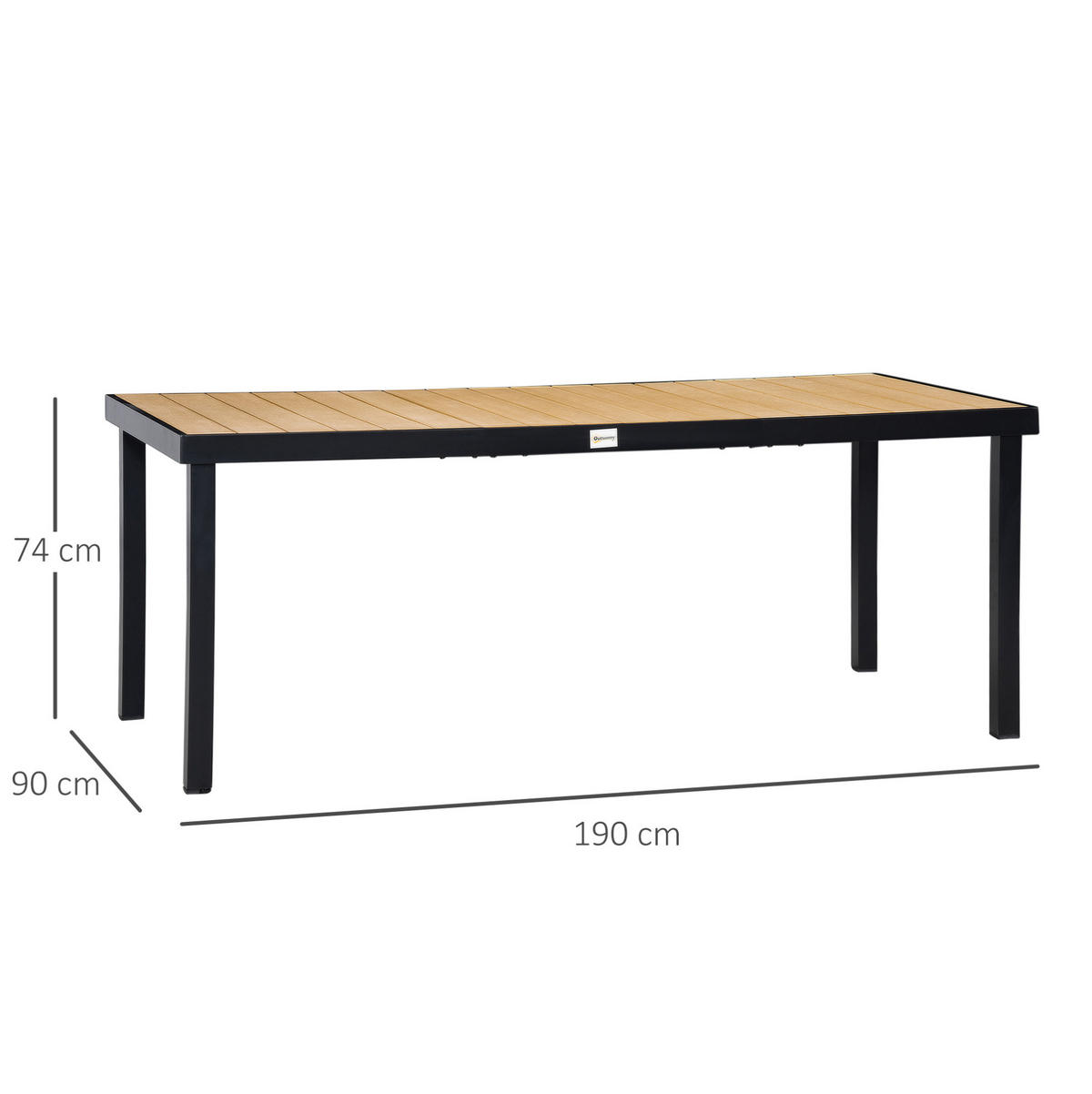 GARTENTISCH 190/90/74 cm für 8 Personen mit Holzoptik-Tischplatte und Aluminiumrahmen, Natur - Naturfarben, Metall (190/90/74cm) - Redom