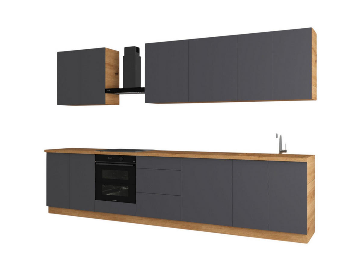 KÜCHENZEILE 340 cm – Nexa K89-G340 – in Grau / Matt - Grau, Holz (340/212/58cm) - ROYAL24_MARKT