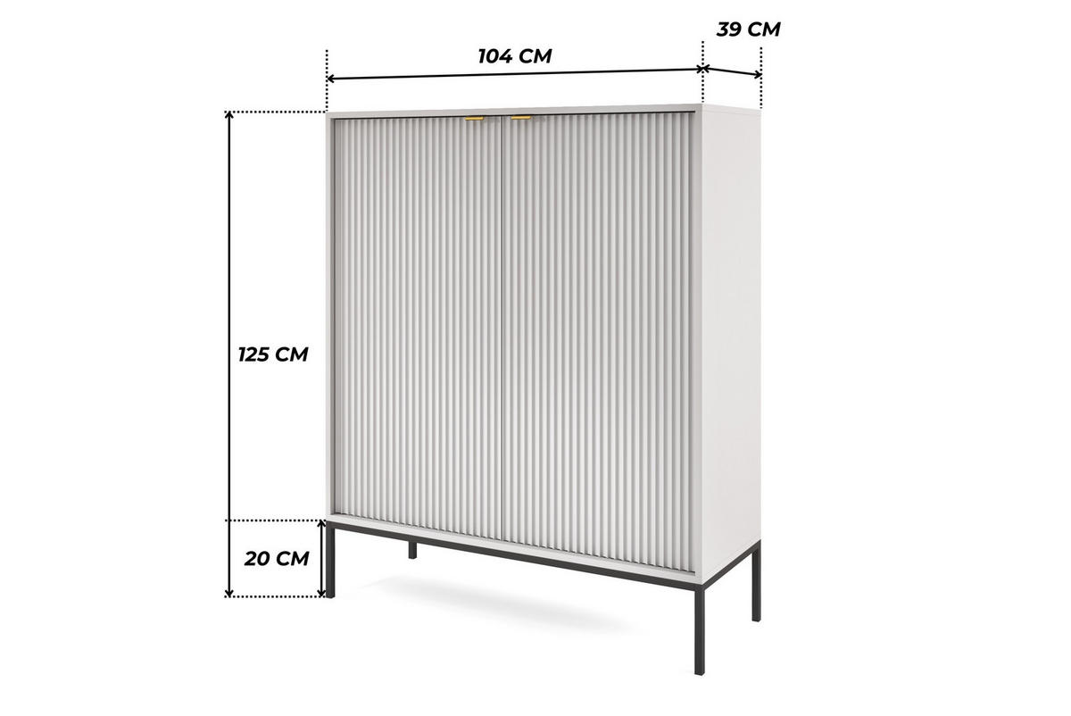 GRAUE Moderne Geriffelte Hochkommode KIOTO KW2D (Schwarzes Gestell, Soft-Close Türen) - Goldfarben/Schwarz, Holz/Holzwerkstoff (104/125/39cm) - Ravio