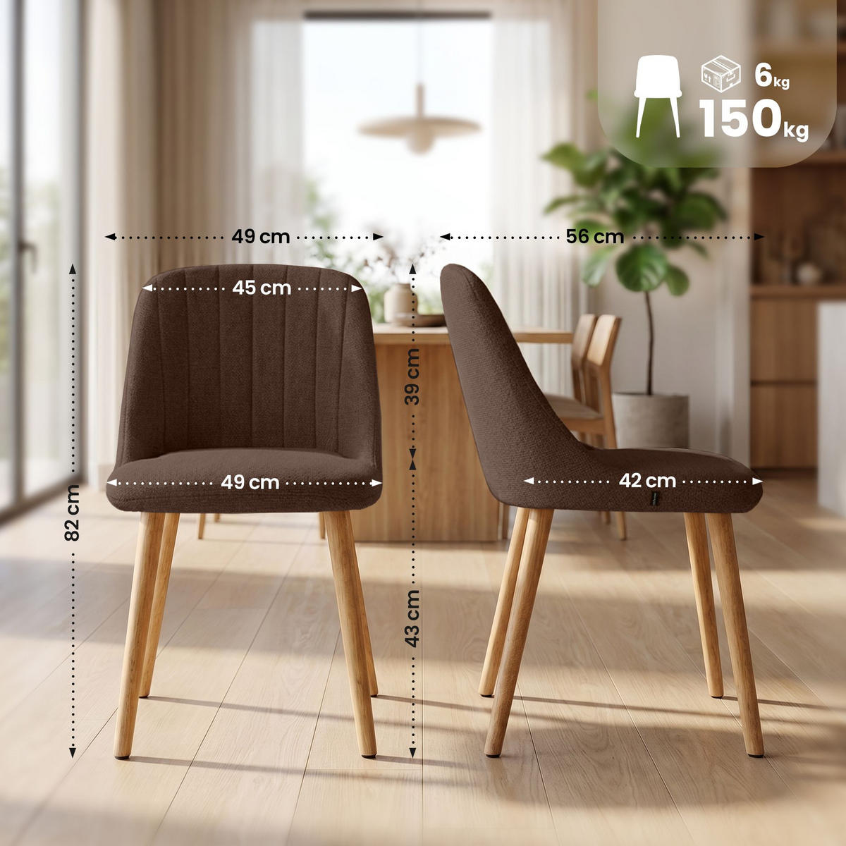 ESSZIMMERSTUHL Stoff Braun - Eukalyptusholzfarben/Braun, Holz/Textil (49/82/56cm) - CLP