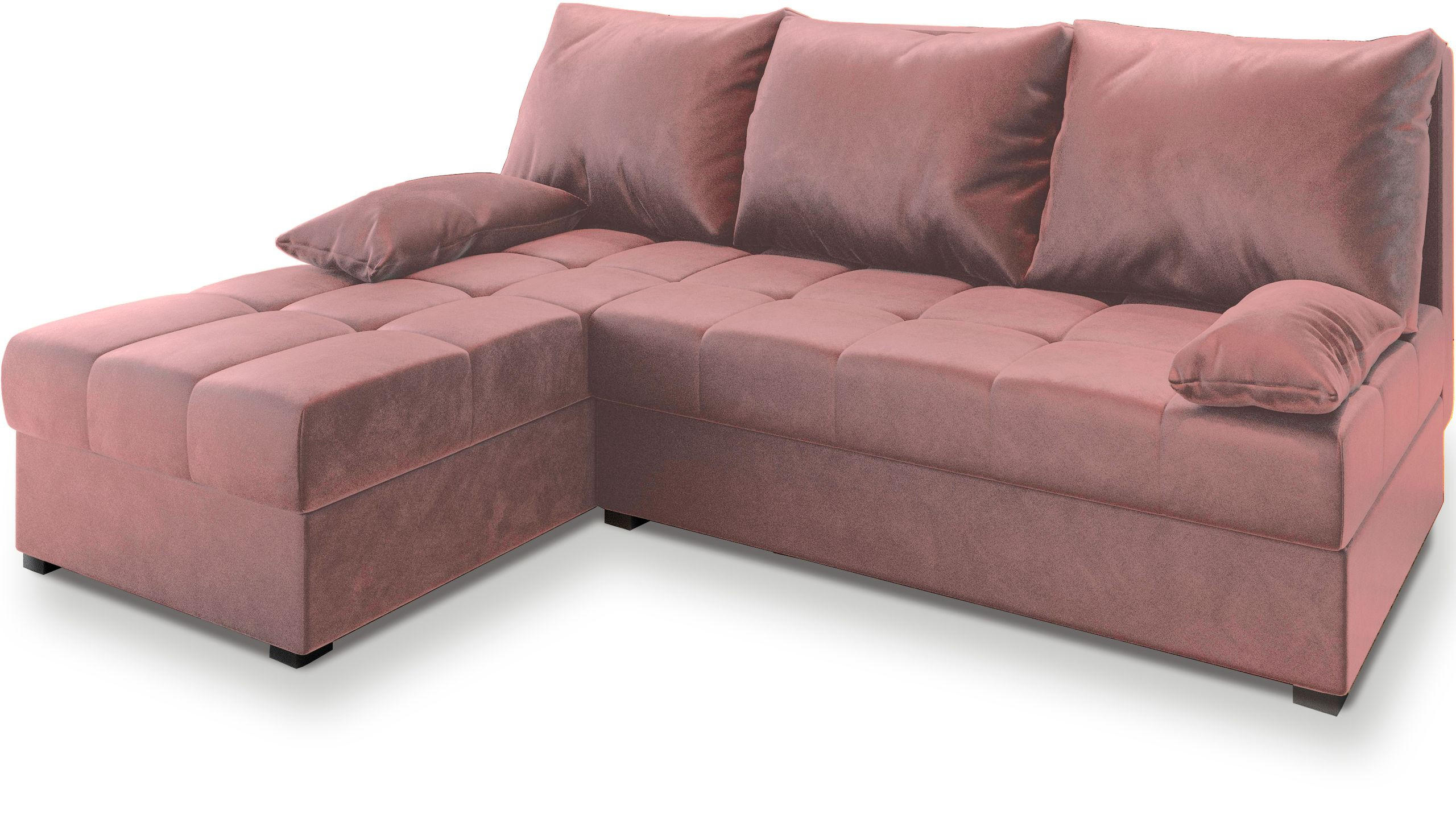 ECKSOFA RITA Rosa Plüsch-Stoff mit Schlaffunktion - Rosa, Holz (200/141cm) - MASSENO