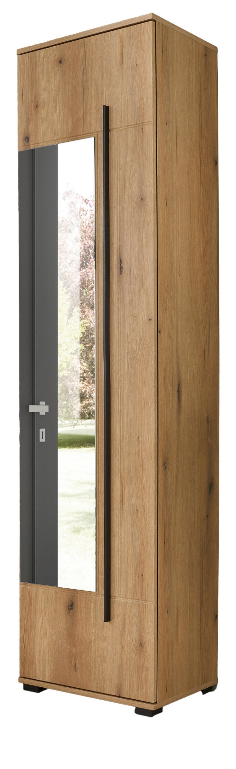 SCHUHSCHRANK Evoke Eiche 50 x 200 cm, Garderobenschrank mit Spiegel - Eichefarben/Schwarz, Glas/Holzwerkstoff (50/200/39cm) - Furn.Design