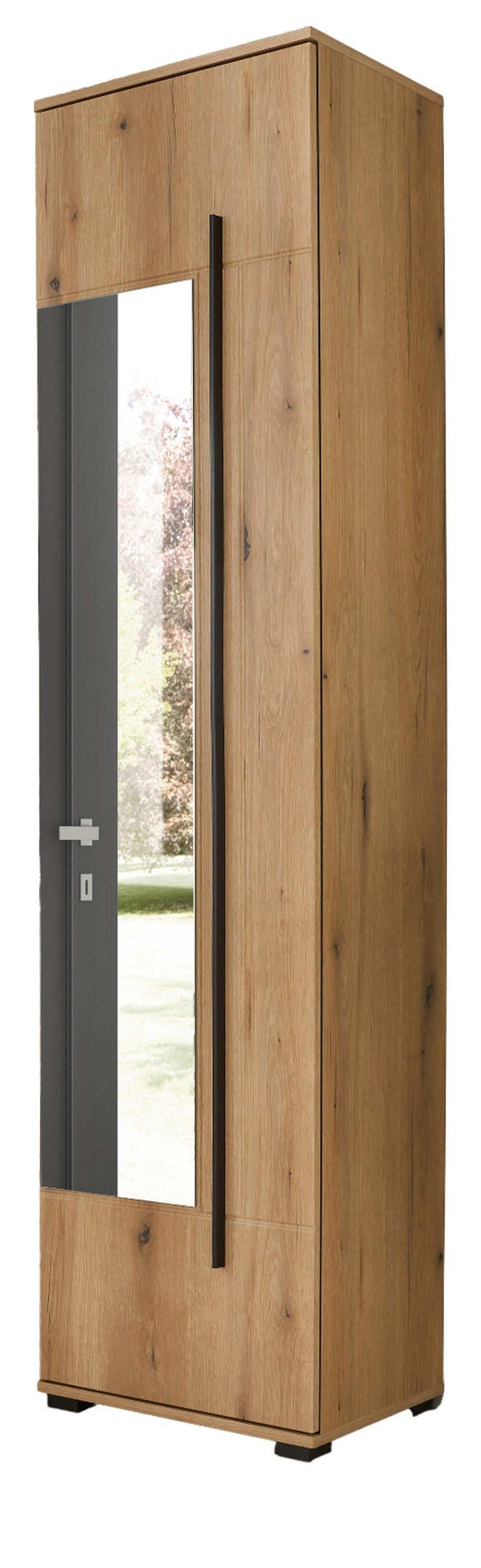 SCHUHSCHRANK Evoke Eiche 50 x 200 cm, Garderobenschrank mit Spiegel - Eichefarben/Schwarz, Glas/Holzwerkstoff (50/200/39cm) - Furn.Design