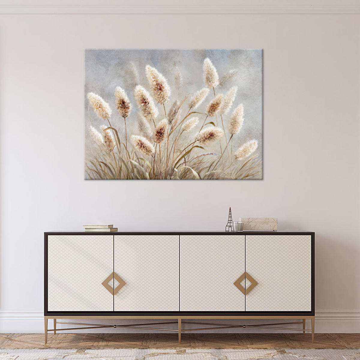 BILD auf Leinwand, Dekorative Pampasgras-Büschel in hellen Farbtönen - Grau, Textil (30/20cm) - Feeby