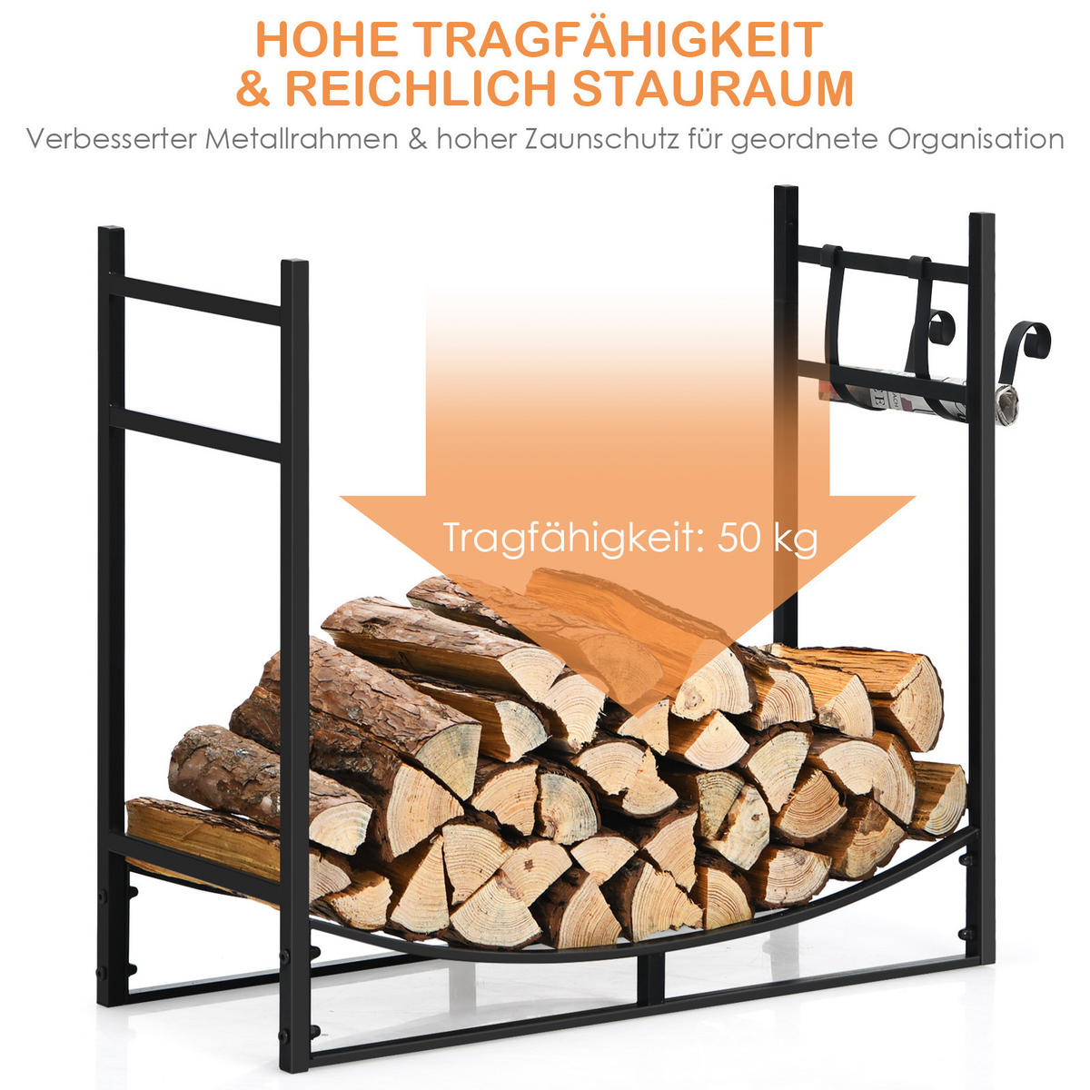 KAMINHOLZREGAL Schwarz - Schwarz, Metall (33/76/84cm) - COSTWAY