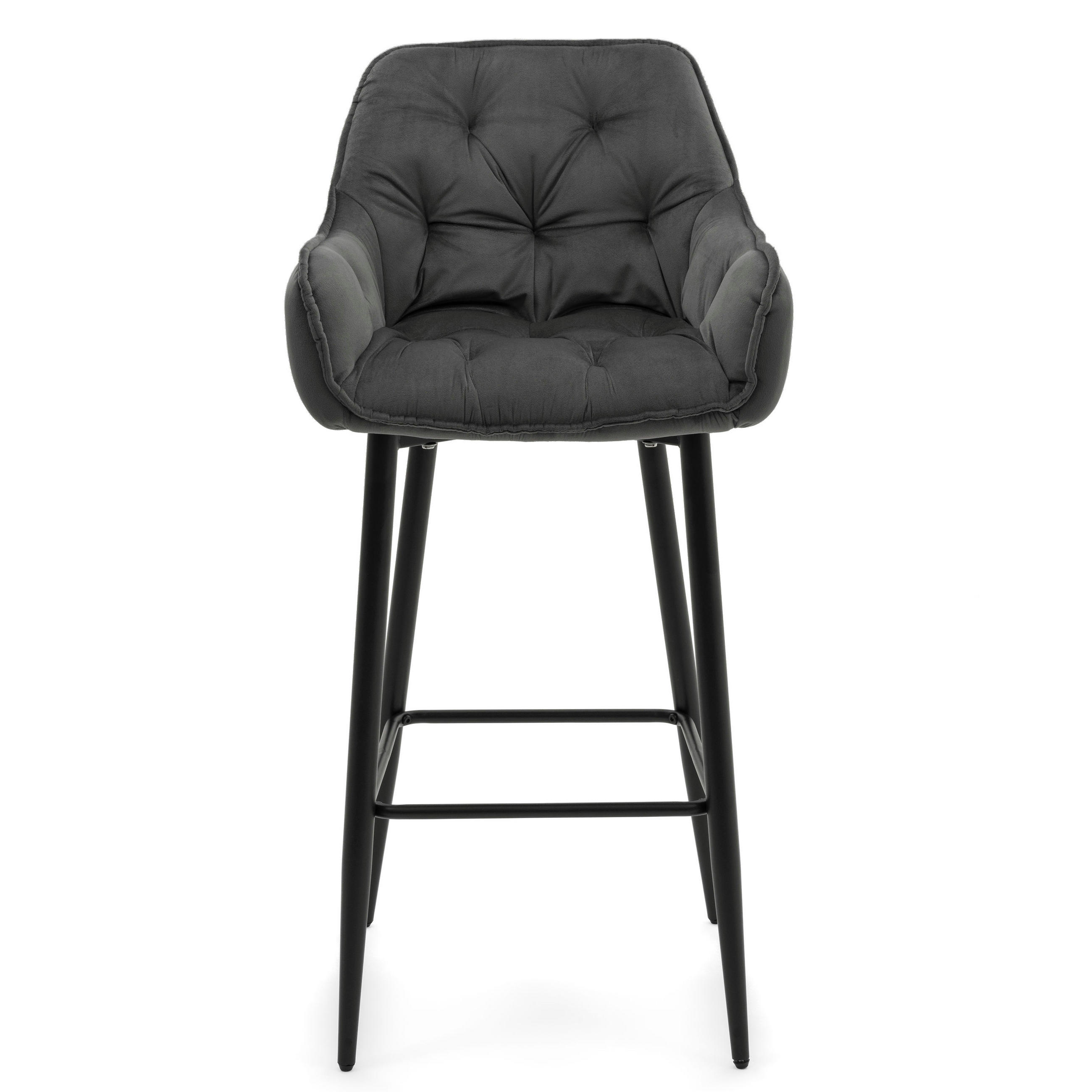BARHOCKER SIENA gepolstert mit Steppung - grau - Samt Velours - Schwarz/Grau, Metall (53/107/52cm) - NEW HOME