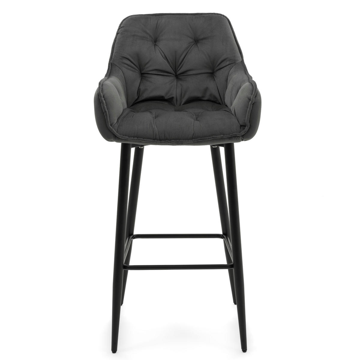 BARHOCKER SIENA gepolstert mit Steppung - grau - Samt Velours - Schwarz/Grau, Metall (53/107/52cm) - NEW HOME