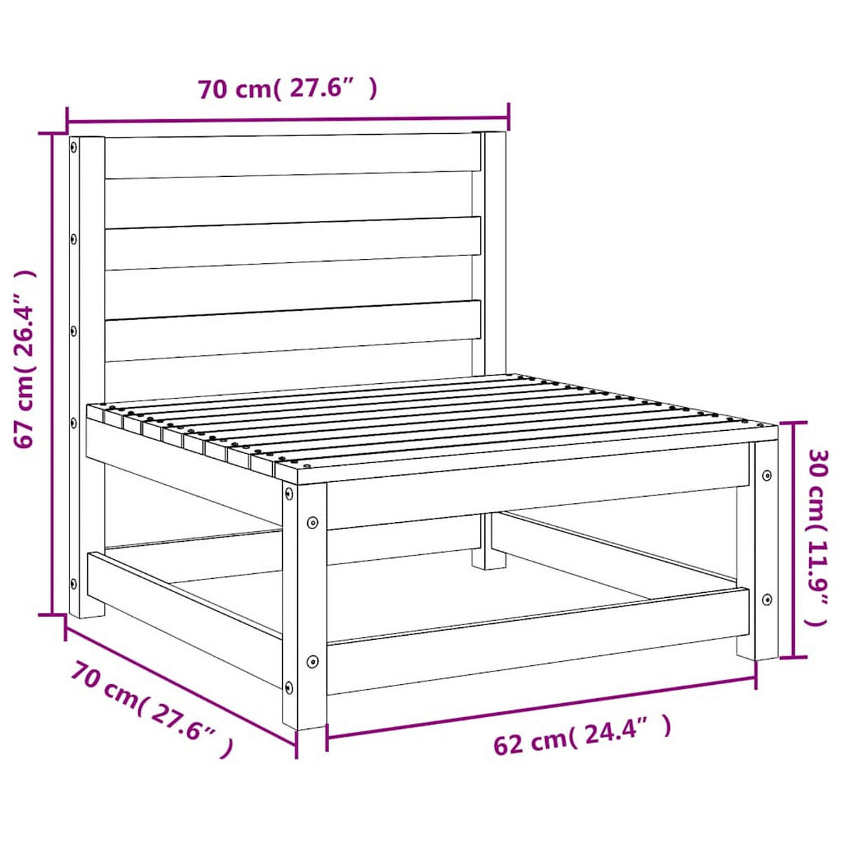 GARTENSOFAS Ohne Armlehnen 2er Set 70/70/67 Cm Massivholz Kiefer - Braun, Holz (70/67/70cm) - vidaXL