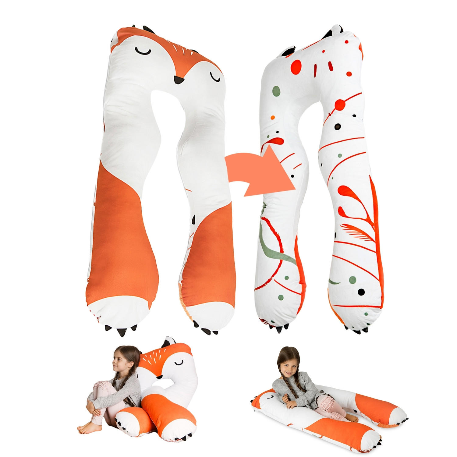 KISSEN für Kinder mit Fuchs - Weiß/Orange, Textil (60/120cm) - KomfortKissen
