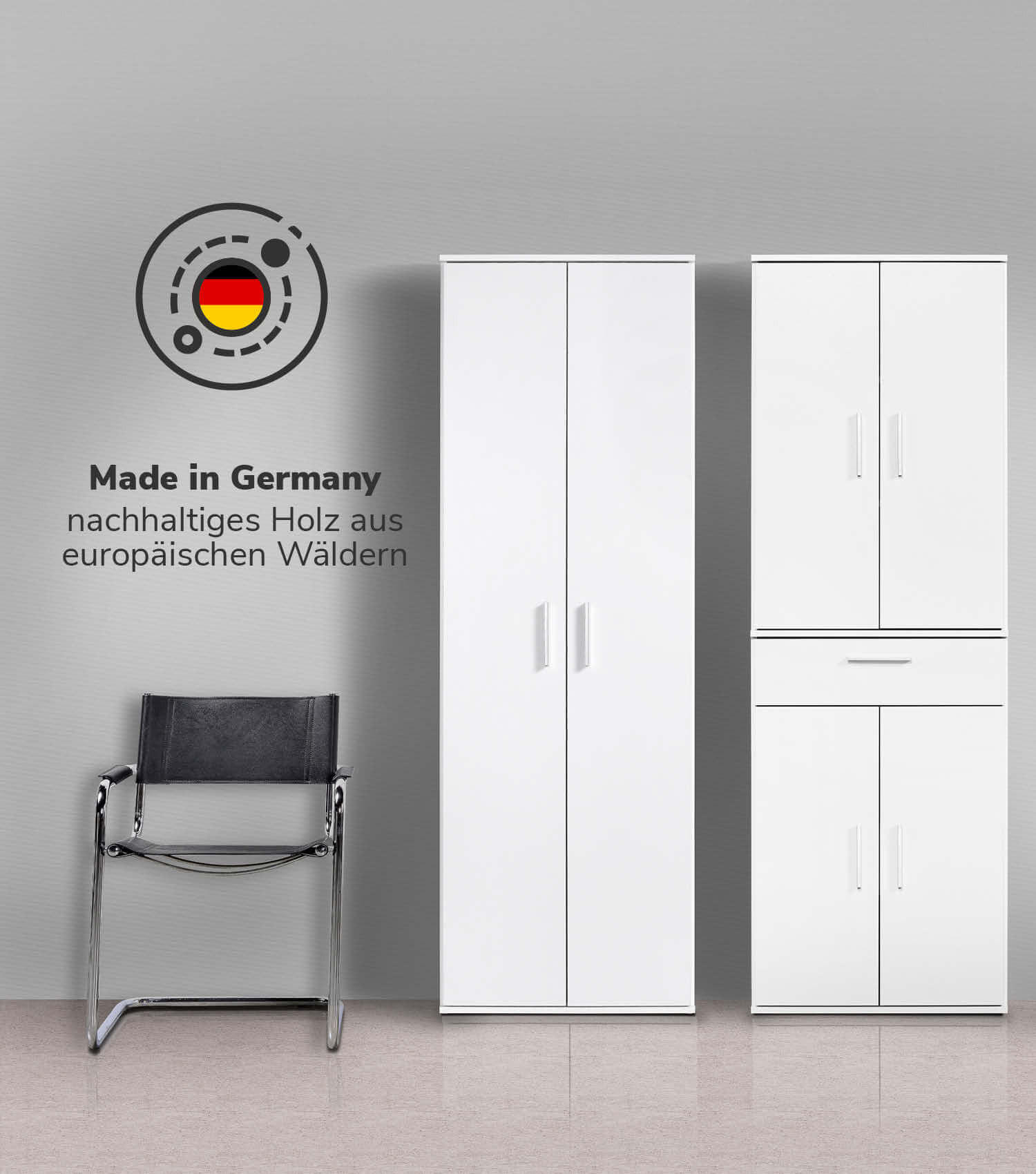 MEHRZWECKSCHRANK SET Der Allzweckwaffe - Silberfarben/Hellgrau, Holzwerkstoff (60/180/34cm) - Mokebo