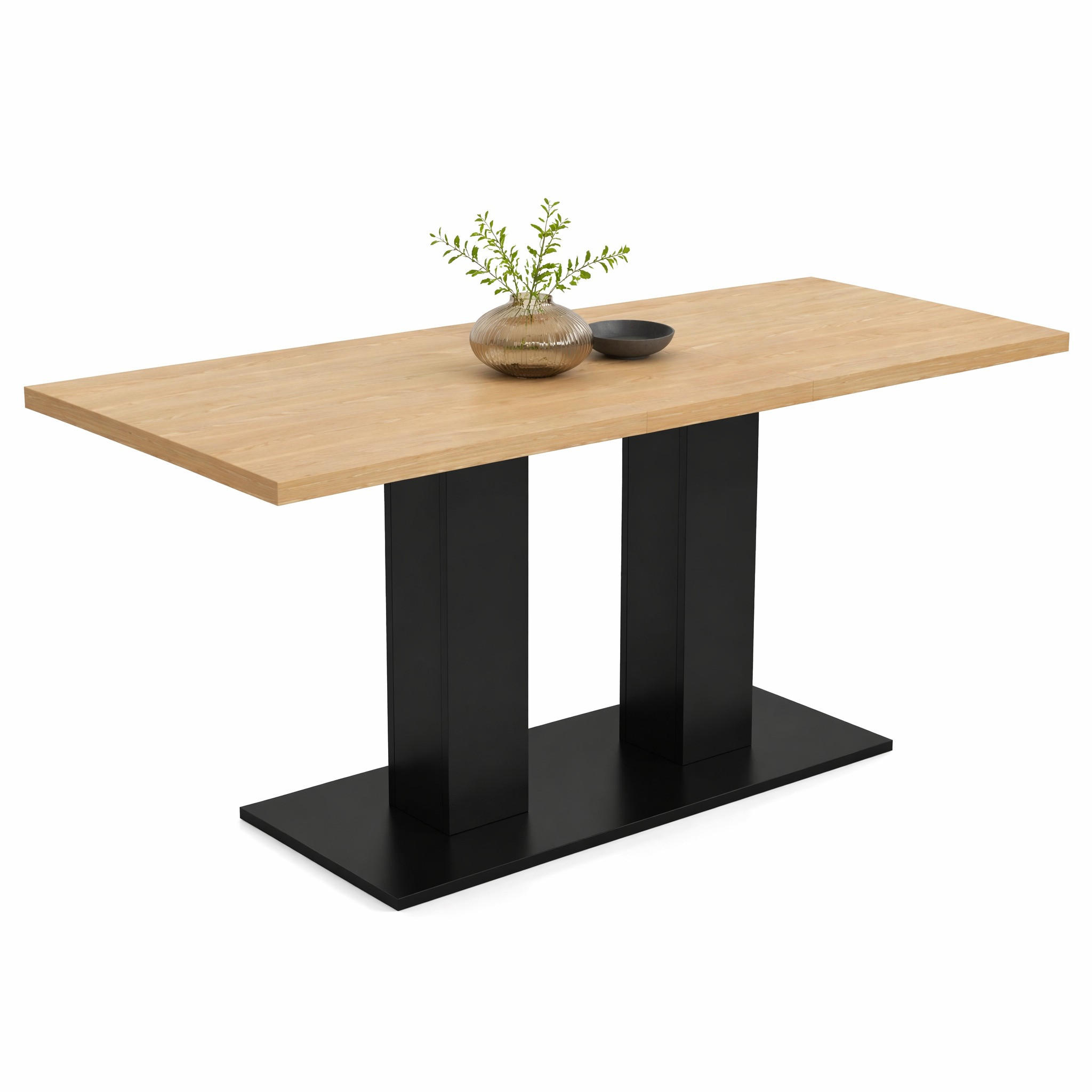 ESSTISCH in Naturfarben Küchentisch ausziehbar, 6–8 Personen,verdickte Platte, minimalistischer Stil, B140–180/T70/H75cm - Schwarz/Naturfarben, Holzwerkstoff/Metall (70/180/75cm) - STILVORA