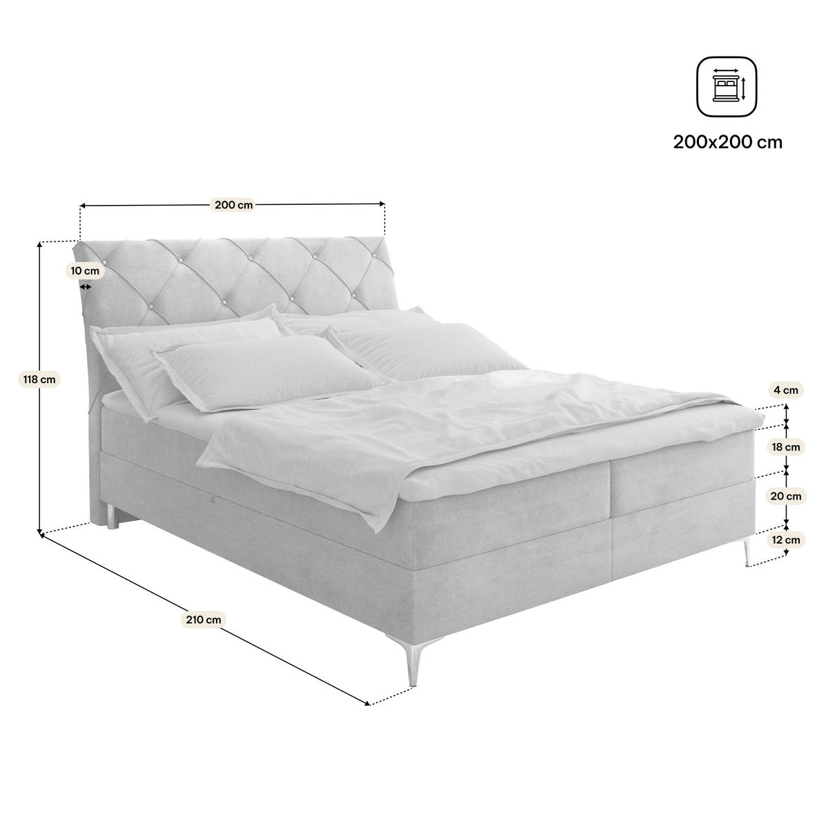 BOXBETT MADO 200x200 cm mit Matratze und Topper, H2+H3 - Schwarz - Schwarz, Holz (200/200cm) - MASSENO