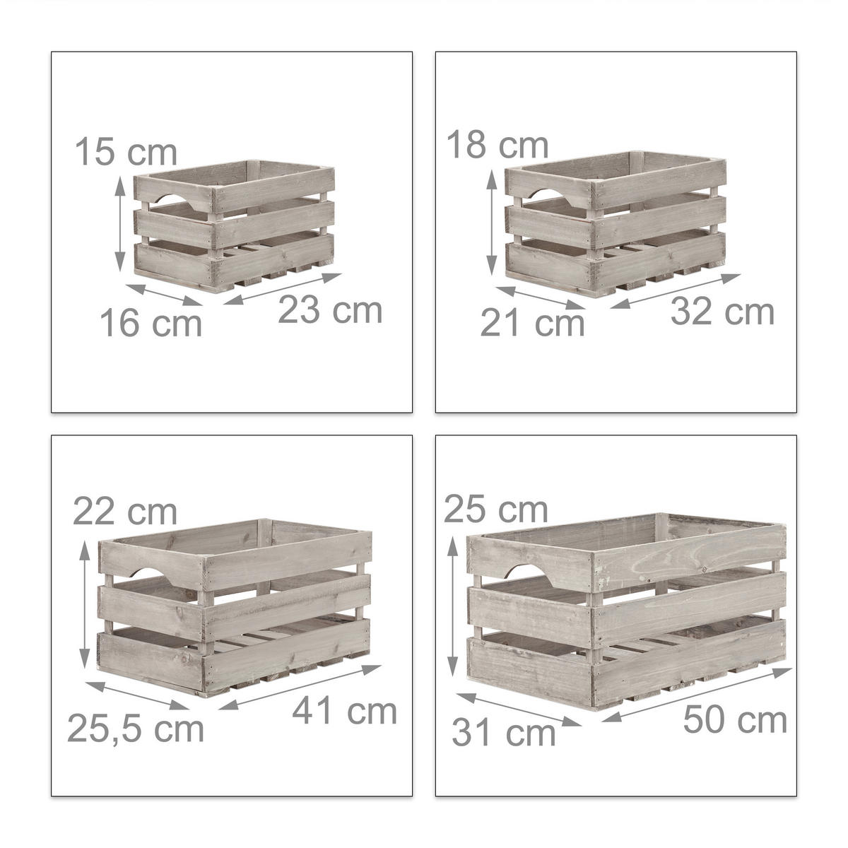 4ER Shabby-Kiste - Grau, Holz (50/25/31cm) - Relaxdays