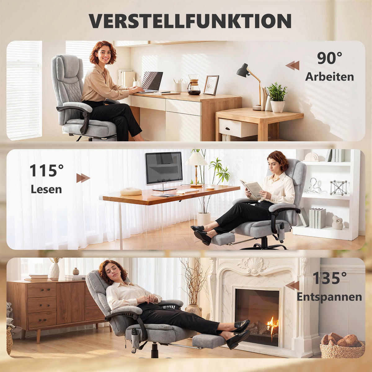 CHEFSESSEL DE-05241 Vibration, Wärme & Fußstütze Grau - Grau, Metall (69.5/126/77.5cm) - ComfortXL