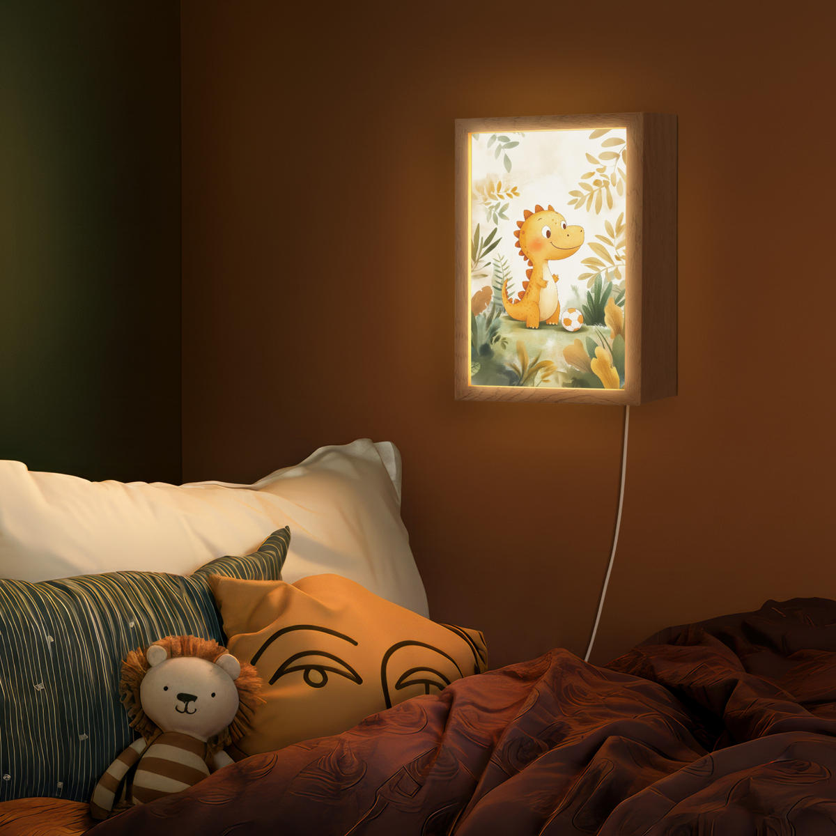 NÁSTĚNNÁ LAMPA Dino - Fotbal - Orange 20x30 cm - béžová, kompozitní dřevo (20/30/8cm) - OnlyWow